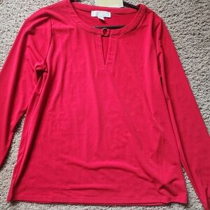 Michael Kors Red Long Sleeve Top Short Holiday L Large Nwt